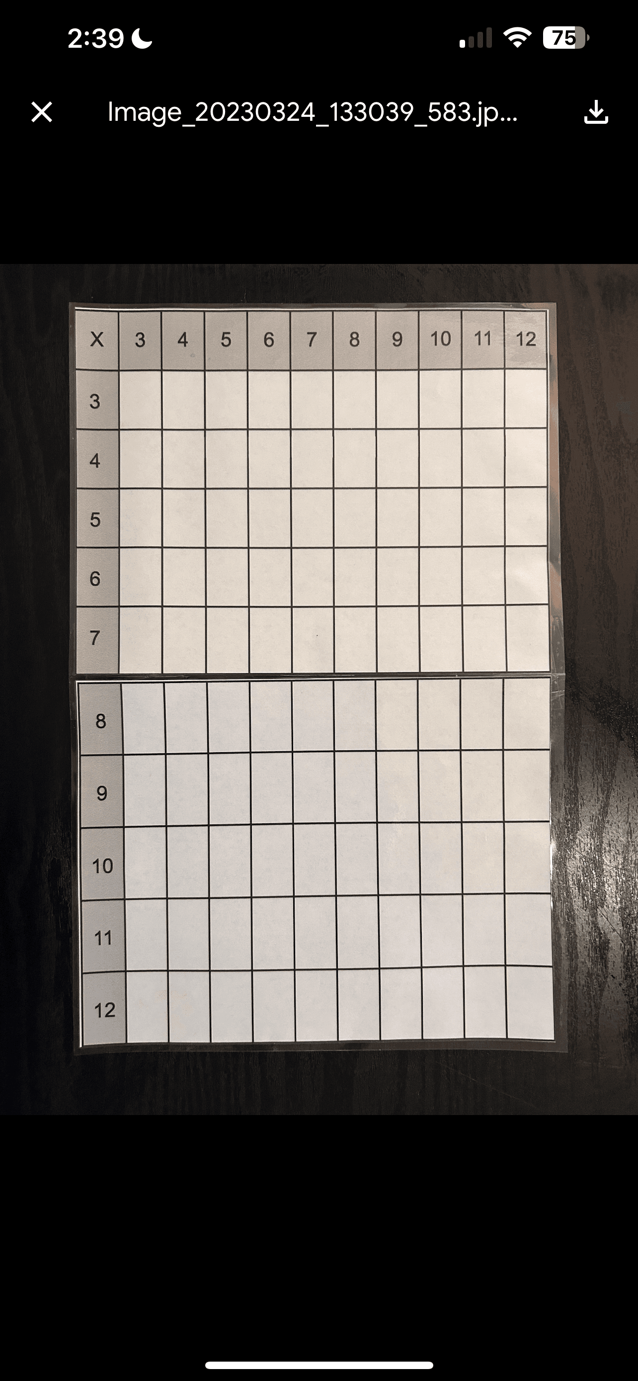Times Tables from Material Prep Large Print Materials